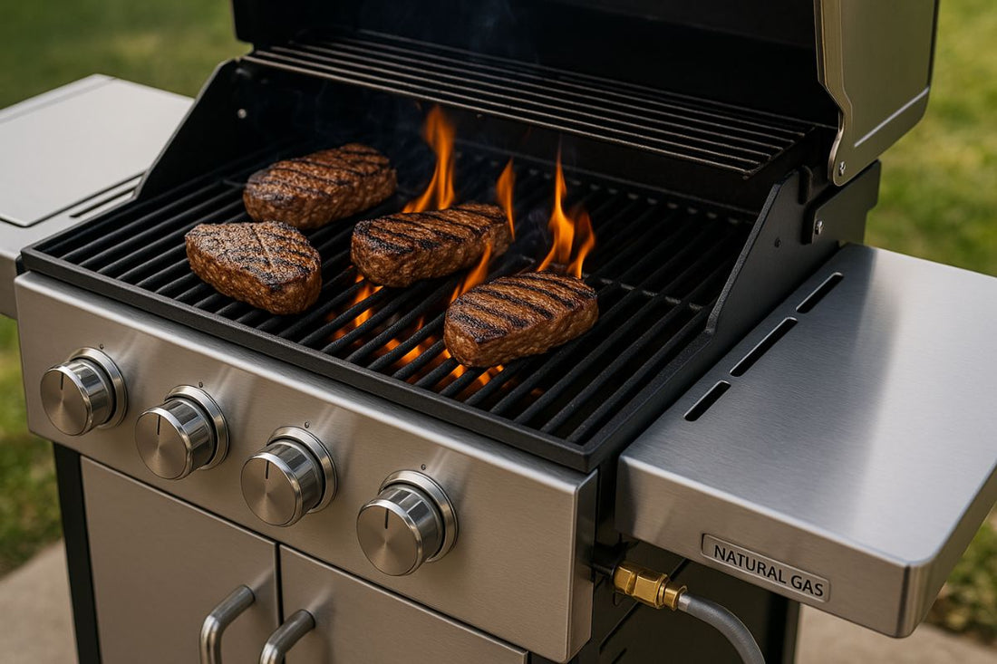 Natural Gas Grills with steak cooking on it