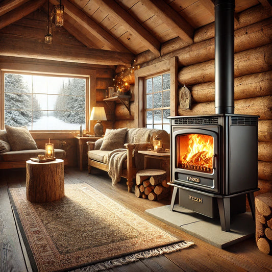 Wood Pellet Stove in a cozy cabin 