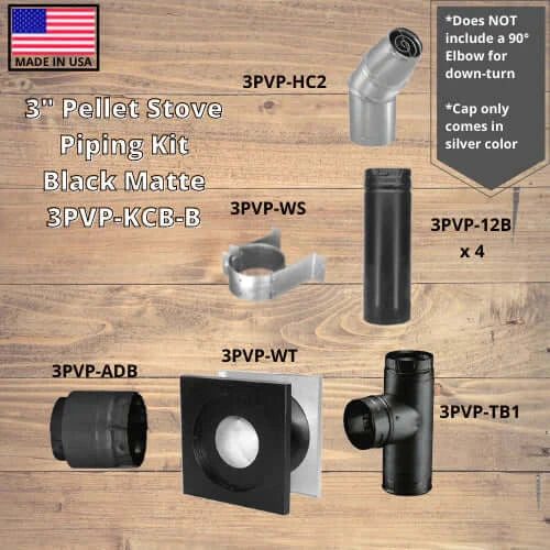 ComfortBilt | 3 INCH PELLET STOVE PIPING KIT - BLACK MATTE /NO ELBOW - 3PVP-KCB-B