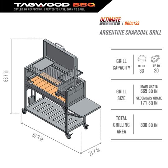 Tagwood BBQ | Argentine Santa Maria Wood Fire & Charcoal Grill with Top Lid | BBQ01SS