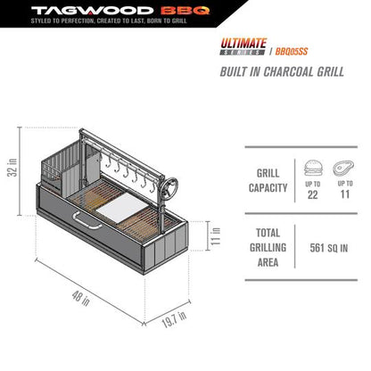 Tagwood BBQ | Santa Maria Argentine Wood Fire & Charcoal Grill Built in | BBQ05SS-- PRE-ORDER | estimated shipping starting as of December 2022