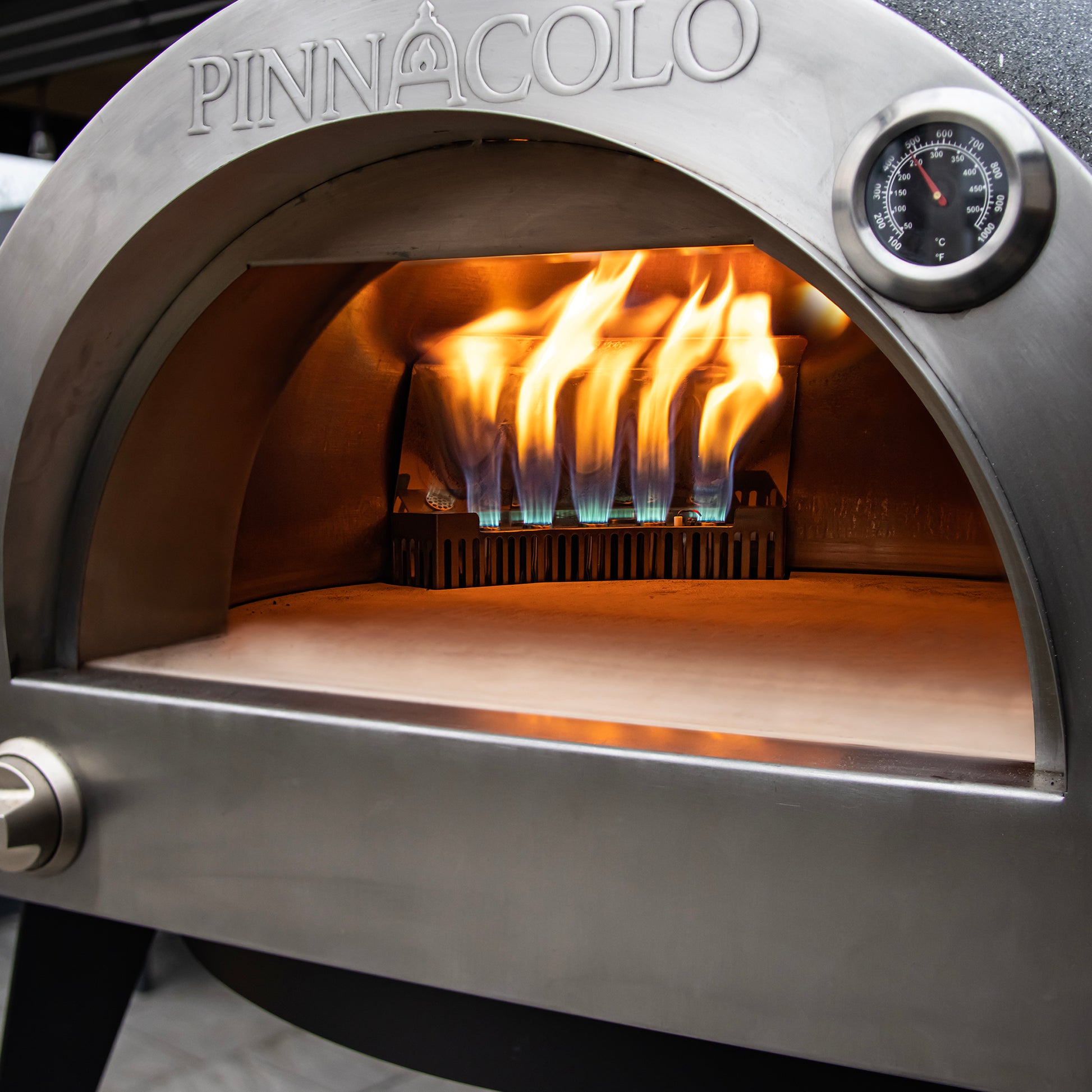 PINNACOLO | IBRIDO (HYBRID) Gas/Wood Pizza Oven With Accessories - PPO103 view of inside with propane burners 