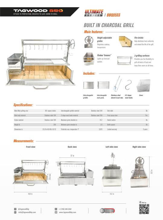 Tagwood BBQ | Santa Maria Argentine Wood Fire & Charcoal Grill Built in | BBQ05SS-- PRE-ORDER | estimated shipping starting as of December 2022